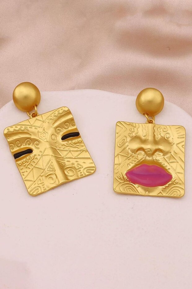 Gold Color Mixed Figure Design Earrings (Pair)