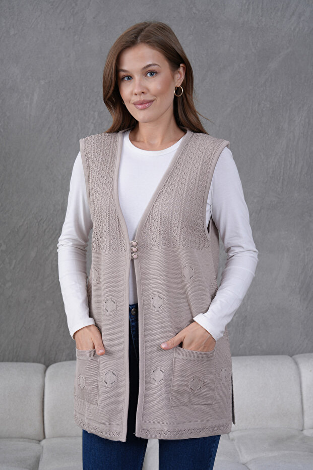 Triko Ajurlu Merserize Yelek - 5