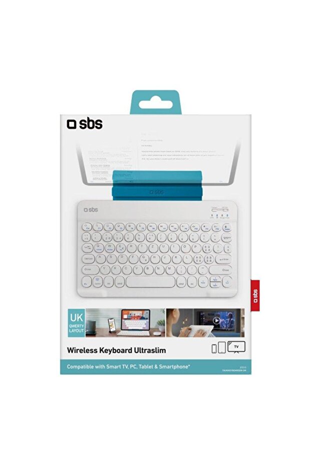 لوحة مفاتيح لاسلكية عالمية باللغة الإنجليزية مع وظيفة الحامل باللون الأبيض - 2