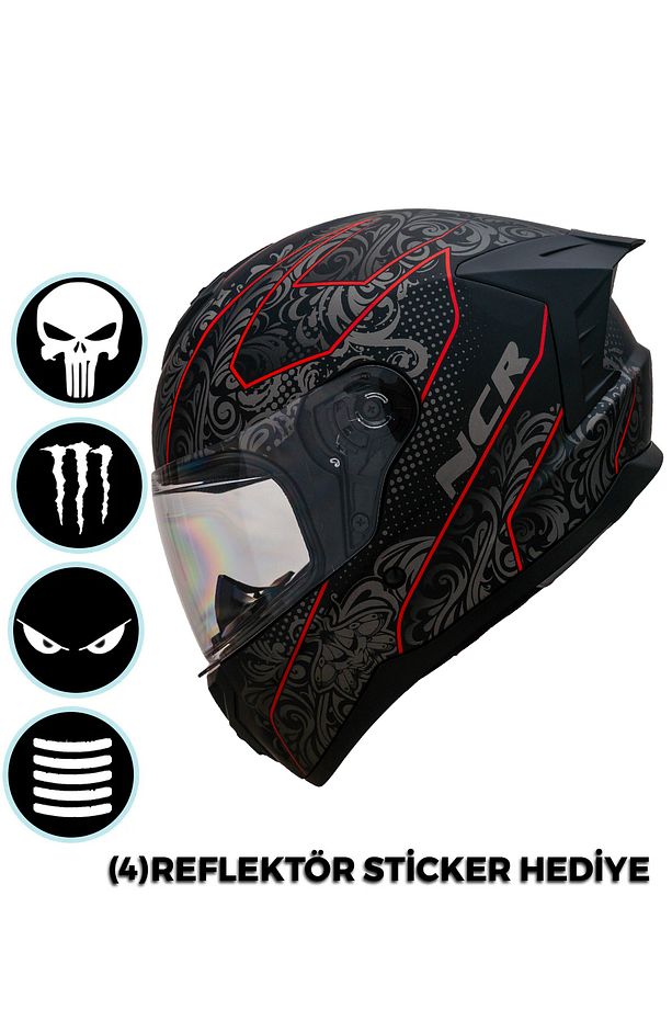 Rapid Kapalı Kask Kırmızı Desenli (Ece Belgeli) - 1
