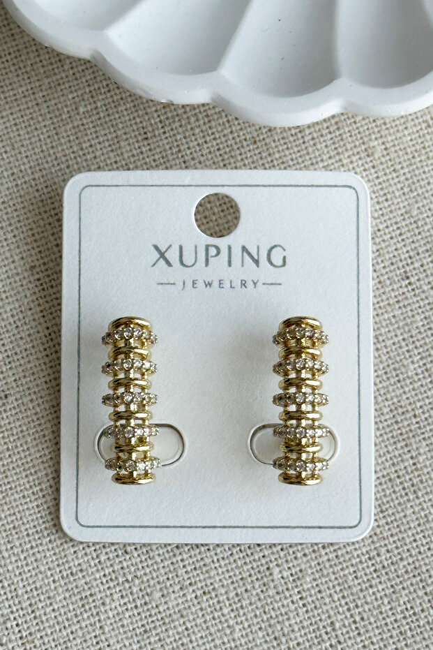 Xuping 14K Çubuk Taşlı Klipsli Kadın Küpe Kararmaz Xuping Takı Küpe - 1