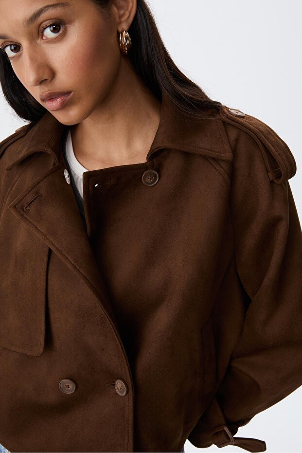 Suni Süet Kısa Trençkot - 4