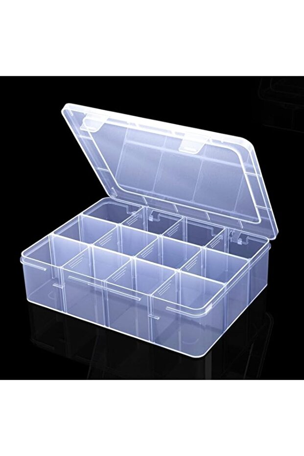 Large Clear Organizer Box with Removable Dividers for Jewelry, Bead Storage, Plastic Compartment Container (8.8 x 7.1 x 2.3 in)