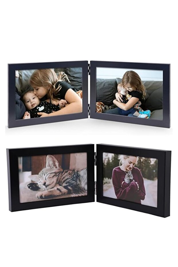 4x6 Double Picture Frame, Photo Frames 2 Opening Folding with Plexiglass, Hinged Frame for Wall Hanging Tabletop Standing, Wooden Creative Photo Frame, Double-Sided Folding Art Photo Frame (2Pcs)