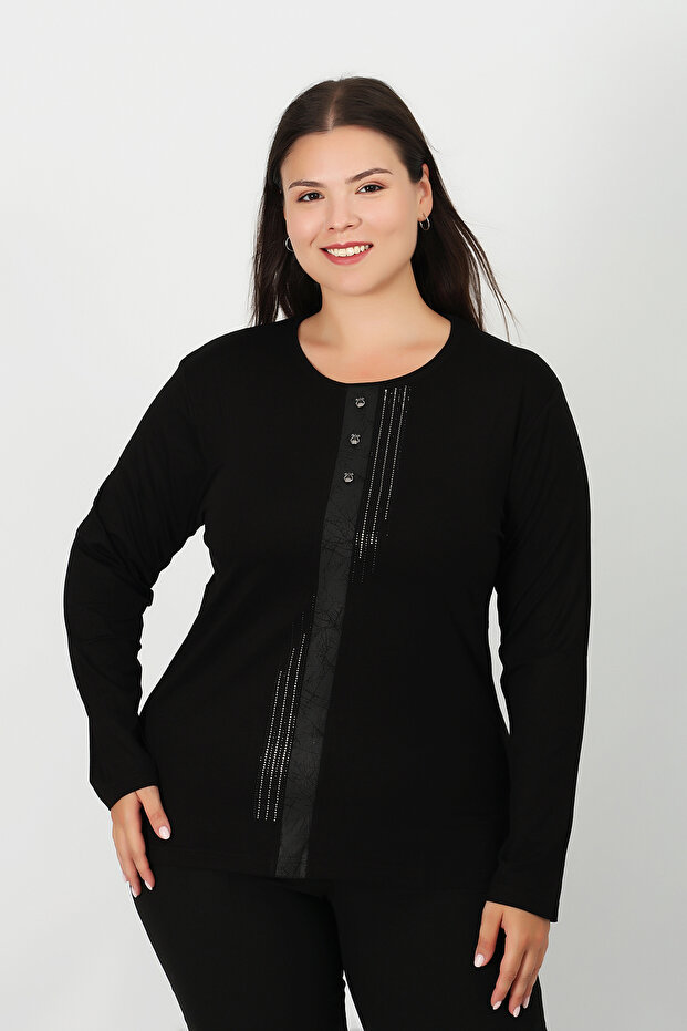 بلوزة من القطن الممشط بطبعة حجرية - 1