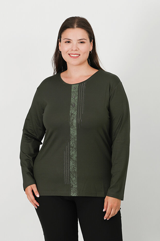 Taş Baskı Penye Bluz - 1