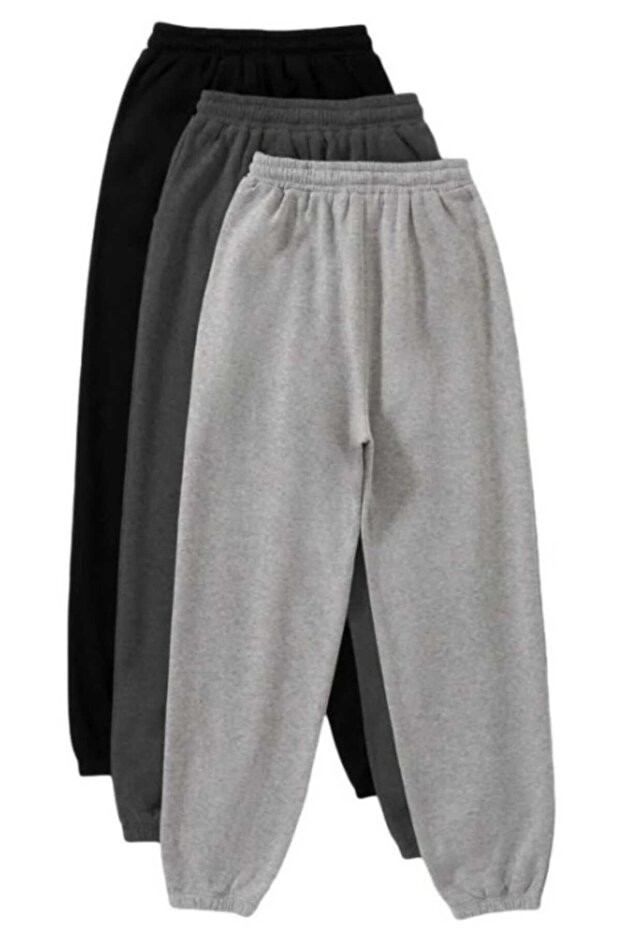 Men / Women Black Gray Anthracite 3-Piece Bottom Tracksuit Without Print