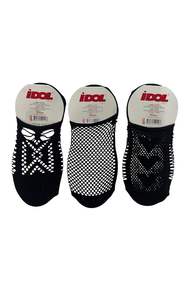 Idol Fishnet Ballerina Socks 3-Piece Black & Tan
