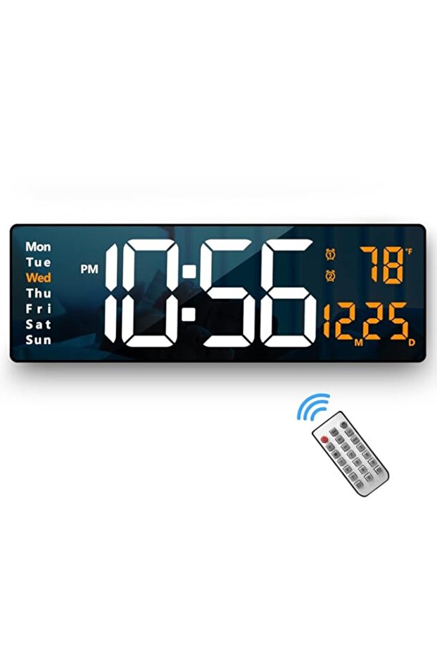Abovsare Plastic Digital Wall Clock Large Display, 16.2 Inch Large Wall Clocks, Led Digital Clock With Remote Control/Automatic Brightness Dimmer Big Clock With Date Week Temperature (Orange)