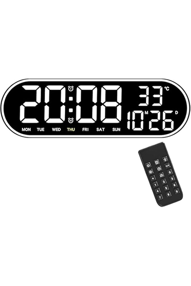 Digital Wall Clock Large Display, 15 inch Digital Alarm Clock, LED Digital Clock with Remote Control, Adjustable Brightness, Countdown Large Clock with Date, Week, Temperature, Corded Power (WHITE)