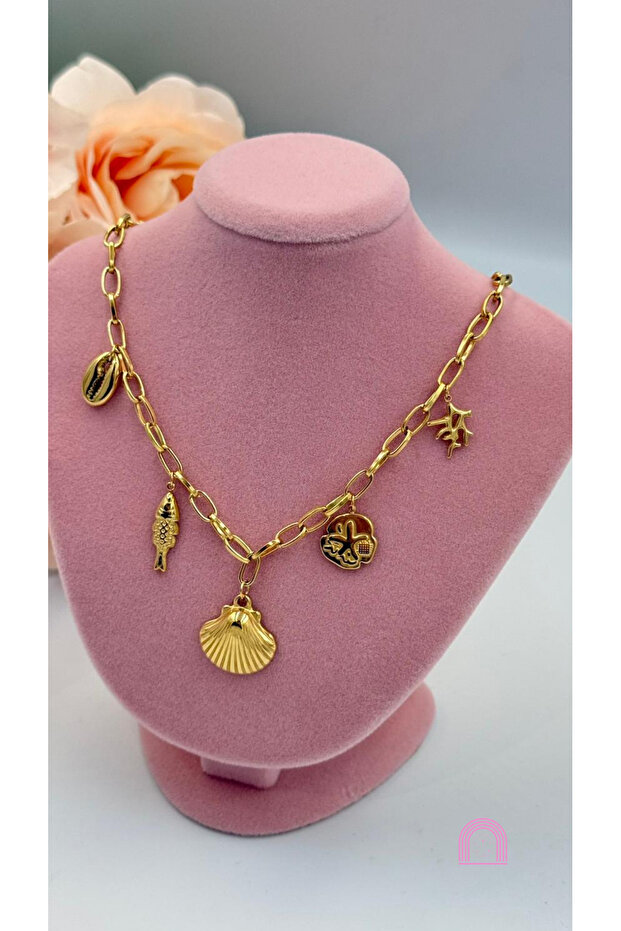 Çelik Charm Gold Kolye - 3