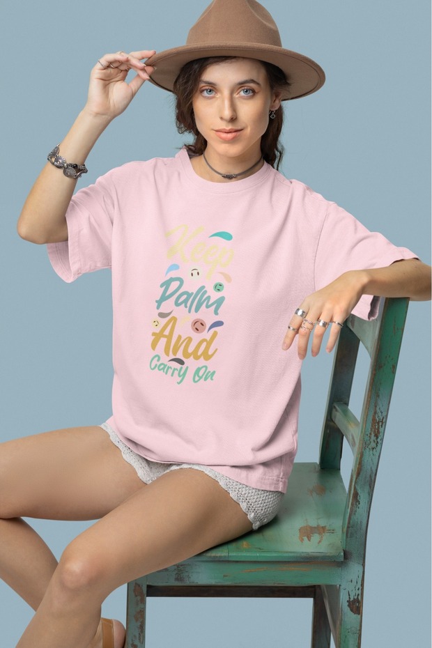 Men/Women Keep Falm and Carry Transfer Printed Round Neck Short Sleeve T-Shirt