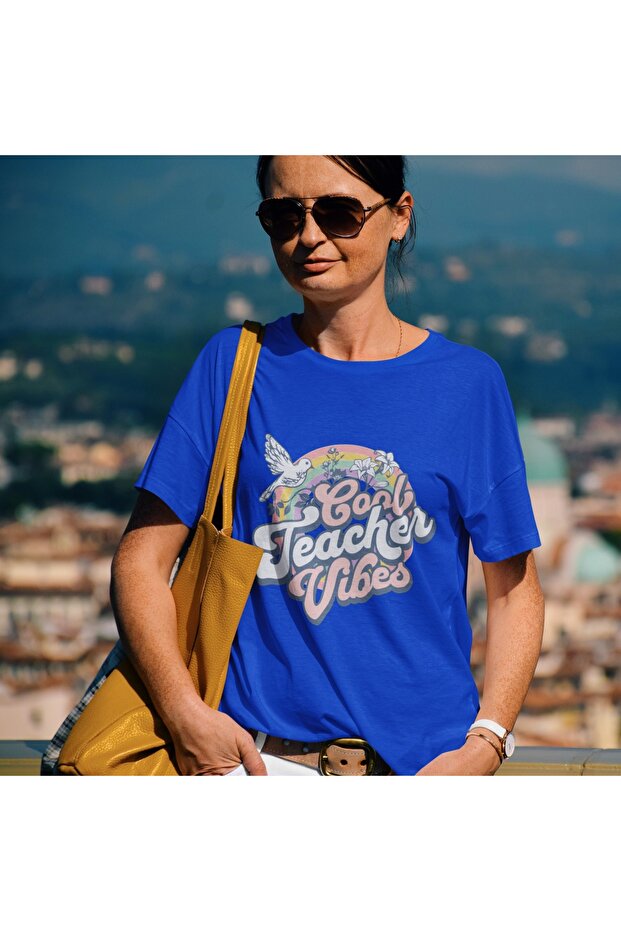 Men/Women Cool Teacher Vibes Transfer Printed Round Neck Short Sleeve T-Shirt
