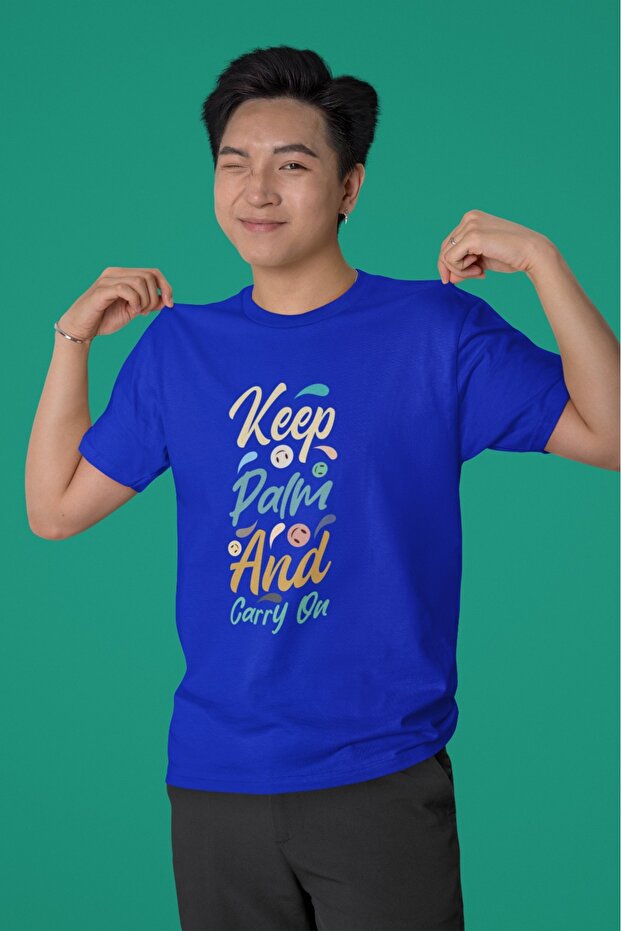 Men/Women Keep Falm and Carry Transfer Printed Round Neck Short Sleeve T-Shirt