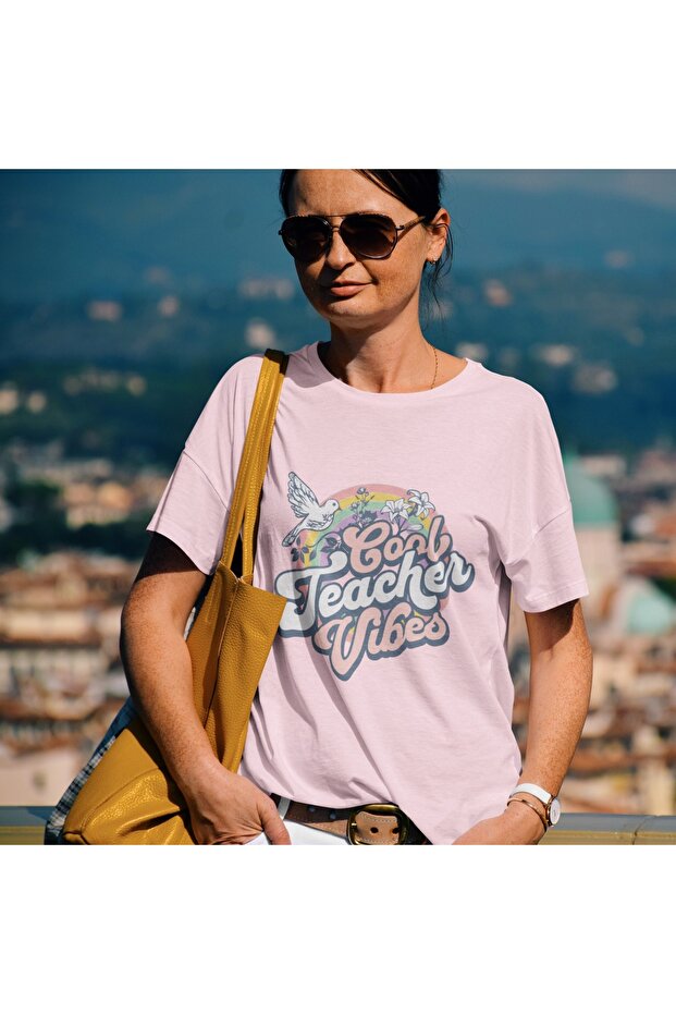 Men/Women Cool Teacher Vibes Transfer Printed Round Neck Short Sleeve T-Shirt