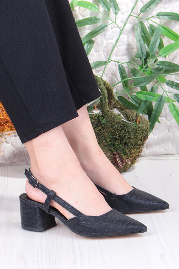 110-425 Satin Glitter Open Back Classic Heeled Women's Shoes