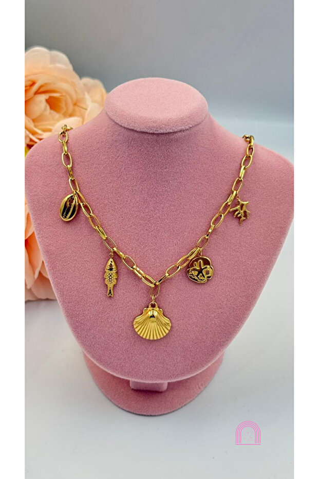 Çelik Charm Gold Kolye - 1