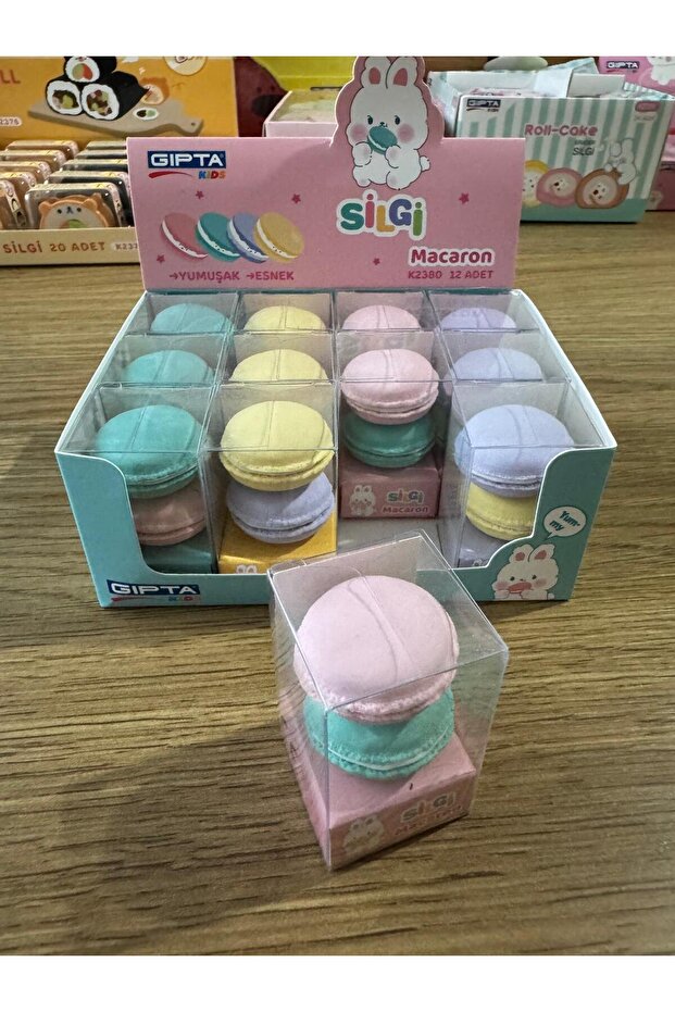 MACARON SİLGİ 1 ADET - ŞEKİLLİ SİLGİ - BEZ ÇANTA HEDİYELİ - 1