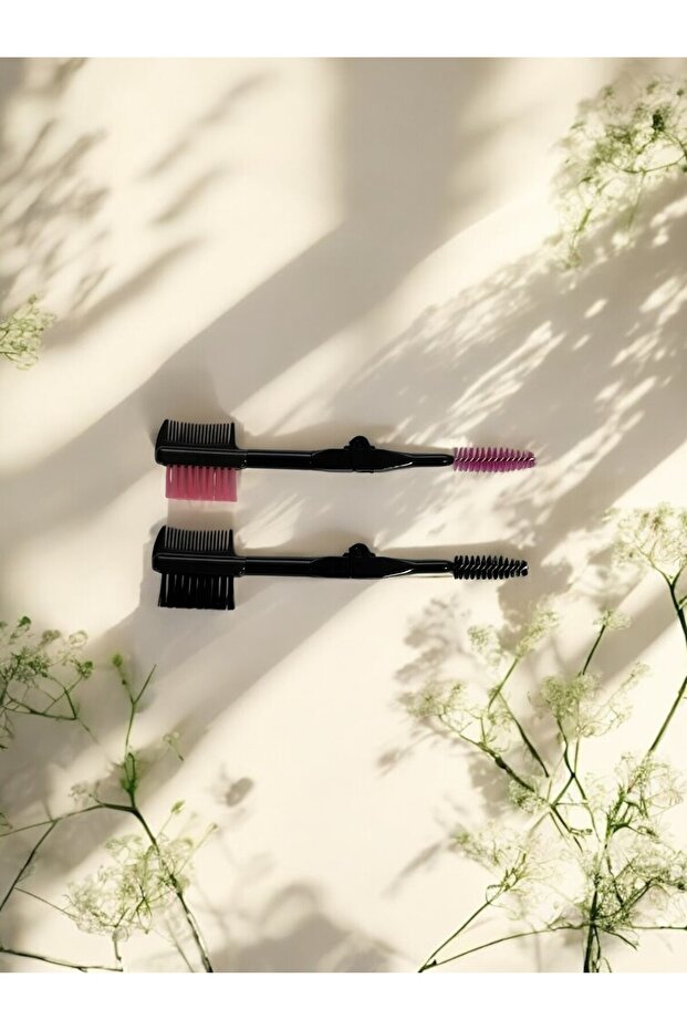 3'lü Tarak Çift Taraflı Katlanabilir Cep Boy Kaş Fırçası, Kaş Tarağı, Kirpik Tarama Fırçası 2'li Set - 2