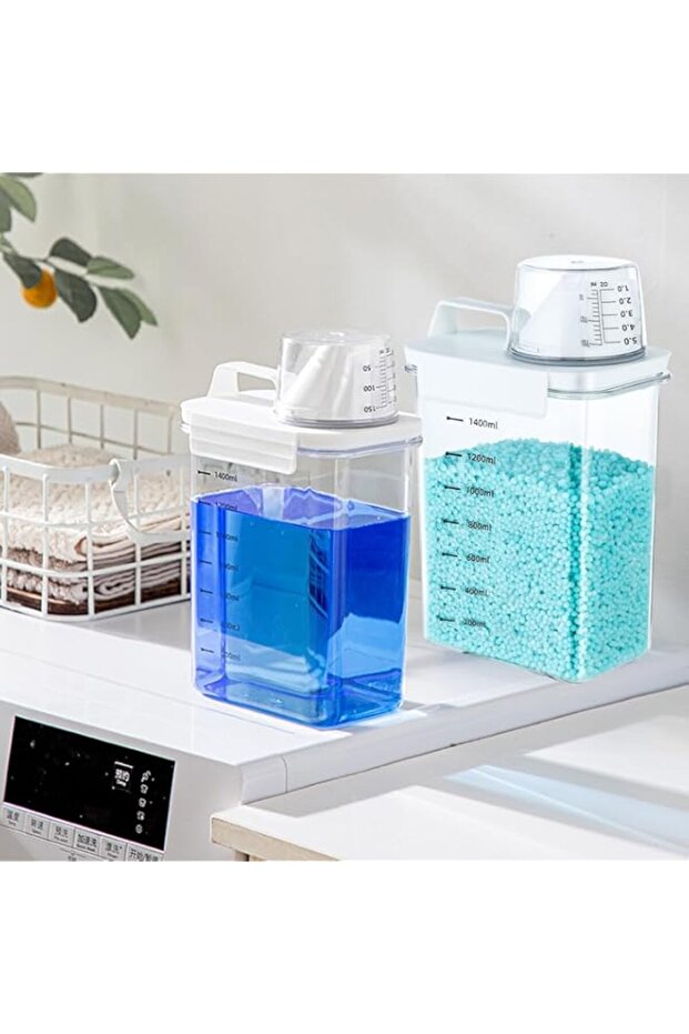 Laundry Detergent Storage Box,Liquid Detergent Dispenser with Measuring Cup,Graduated Laundry Powder Storage Box,Bathroom Storage,Softener,Bleach,Rice Storage Container