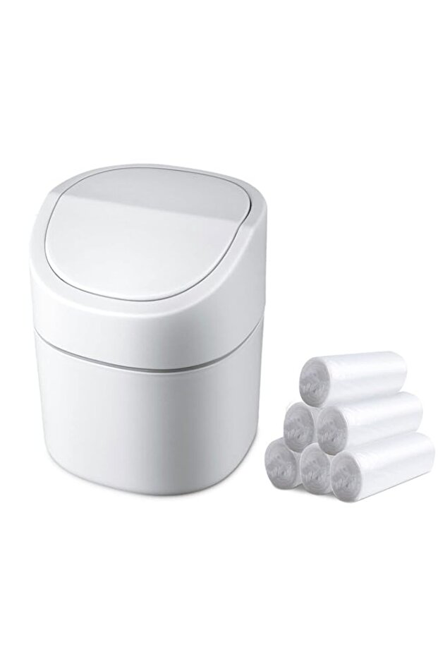Mini Desk Trash Can with Lid with Trash Bags 180 Pcs Swing-Lid Tiny Countertop Garbage Bin Small Table Top Plastic Covered Waste Basket