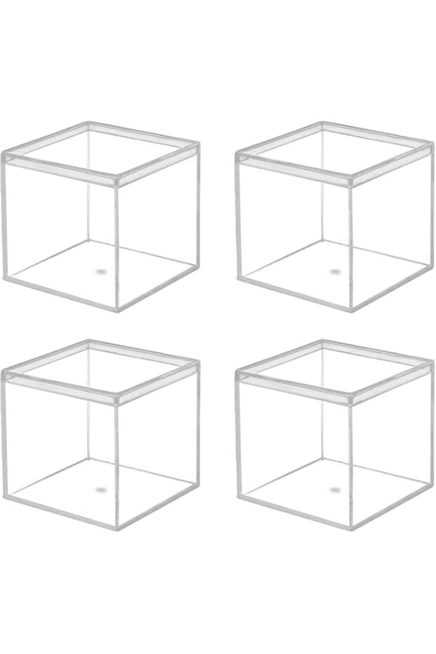 Clear Acrylic Plastic Square Cube, 4 Pack Small Plastic Storage Box with Lid, 2.2x2.2x2.2 Inch/55x55x55mm Square Containers for Candy Pill and Tiny Jewelry