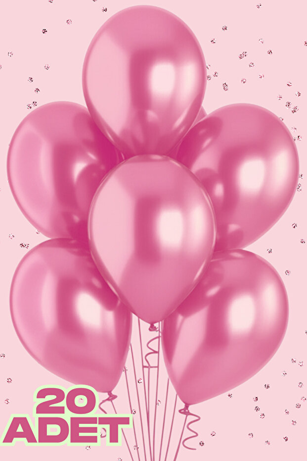 Baloncu Nene 20 Adet Metalik Pembe Parlak Balon Doğum Günü Kutlama Süs ve Malzemesi