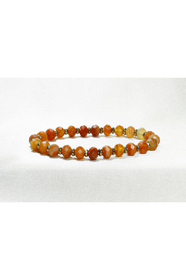 Diamond Cut Agate and Hematite Women's Natural Stone Bracelet