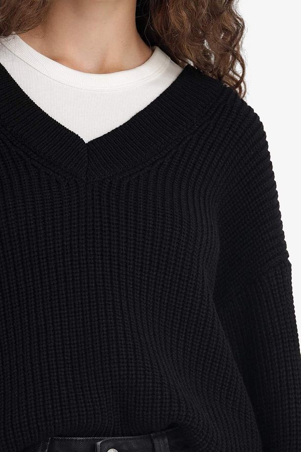 Oversize Geniş Kalıp V Yaka Triko Kazak Z7135AZ25WN - 6