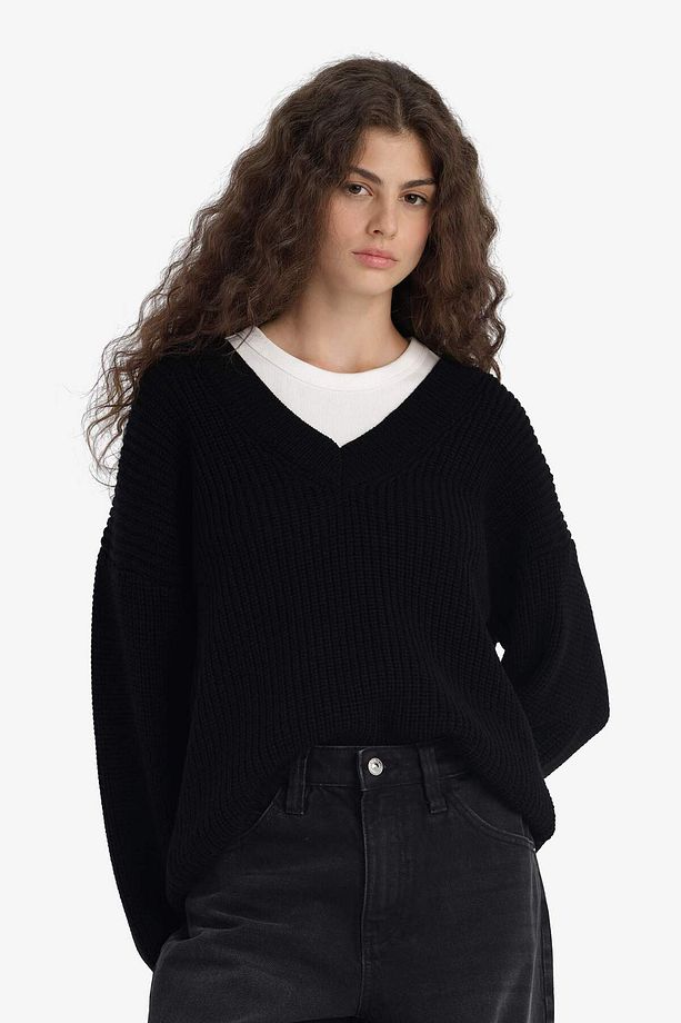 Oversize Geniş Kalıp V Yaka Triko Kazak Z7135AZ25WN - 5