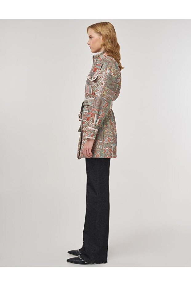 Patterned Stand Collar Jacket Mint - 4