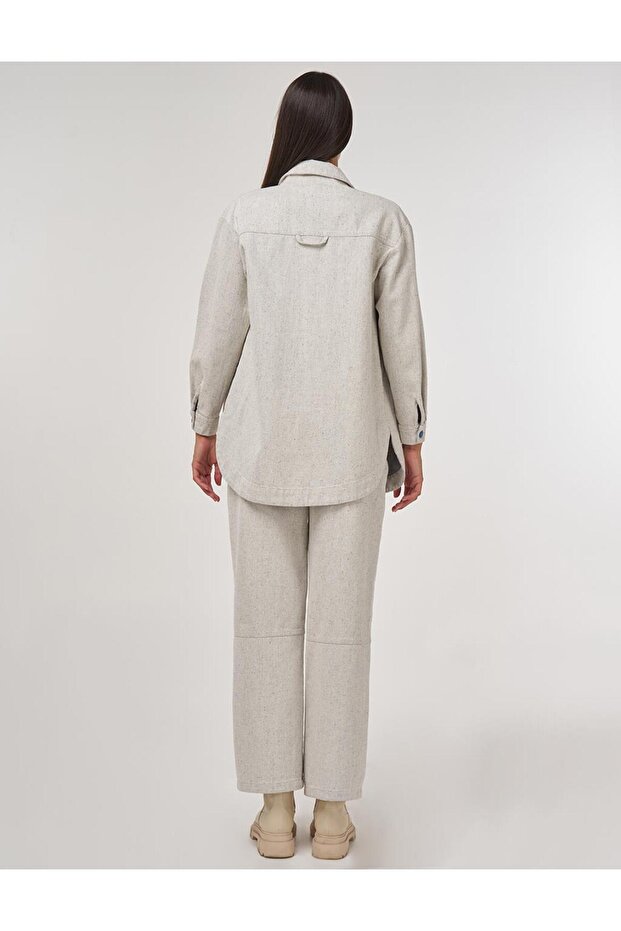 سترة دينم بجيب مزدوج باللون الرمادي - 5