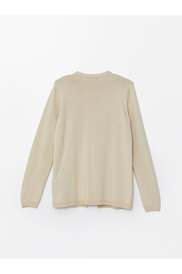 Bej V Yaka Düz Uzun Kollu Hamile Triko Hırka ve Süveter Takım - 8