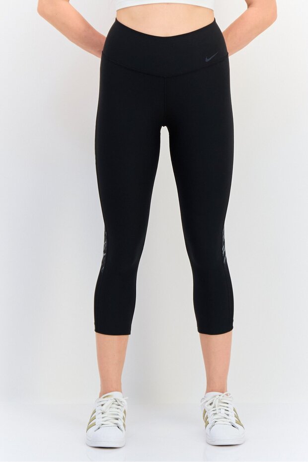 Women Tight Fit Brand Logo 3/4 Training Tights, Black