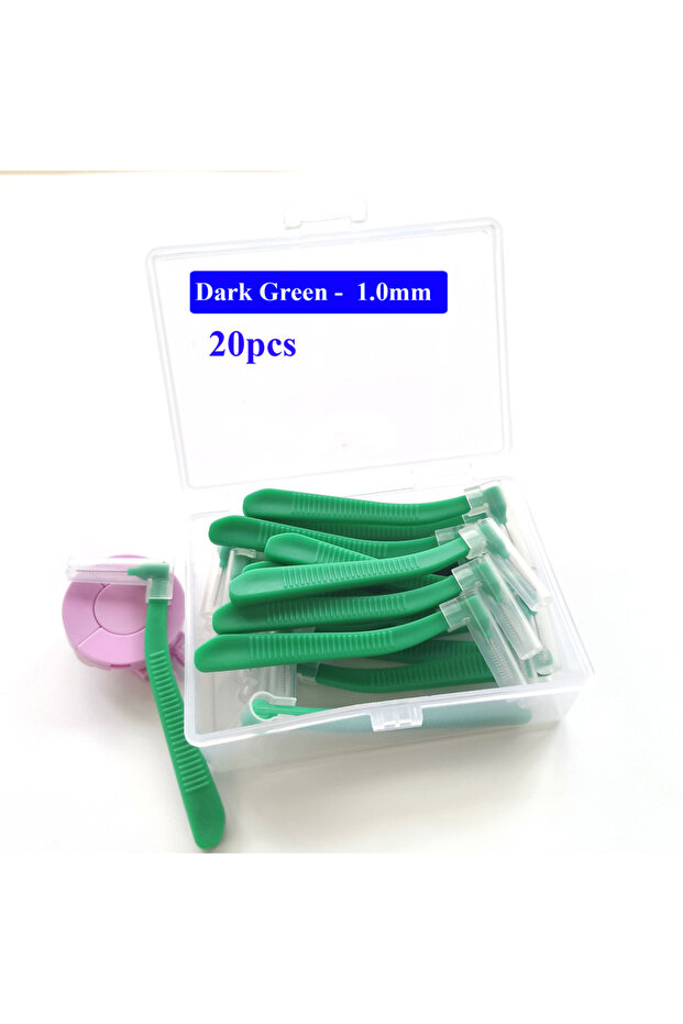 Dark Green 1.0mm 20pcs Interdental Brush For Dental Orthodontics Clean Between Teeth Cleaning Tools
