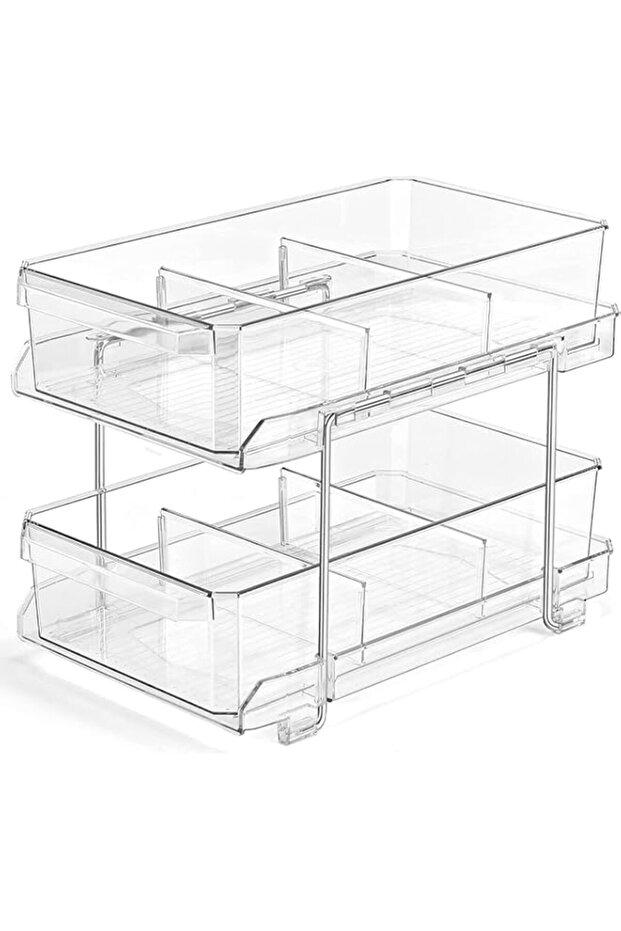 2-Tier Pull-Out Bathroom Organizers and Storage for Countertop Toiletries, Bathroom Drawer Organizer Waterproof Divided Compartments, Plastic Under Cabient Countertop Storage for Pantry, Kitchen