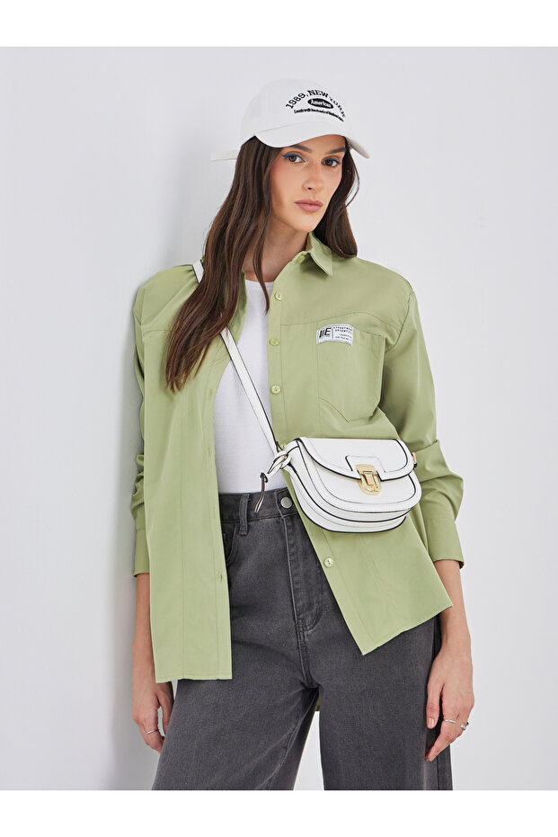 Women Green High-Low Hem Shirt with Patch Detail