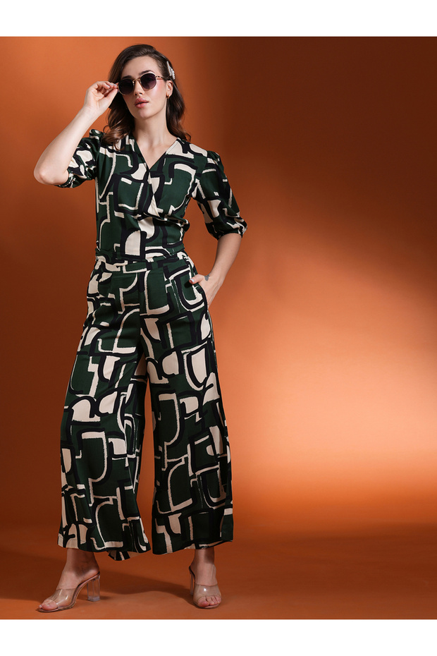 Abstract Print Back Tie-Up Top and Palazzos Co-Ords