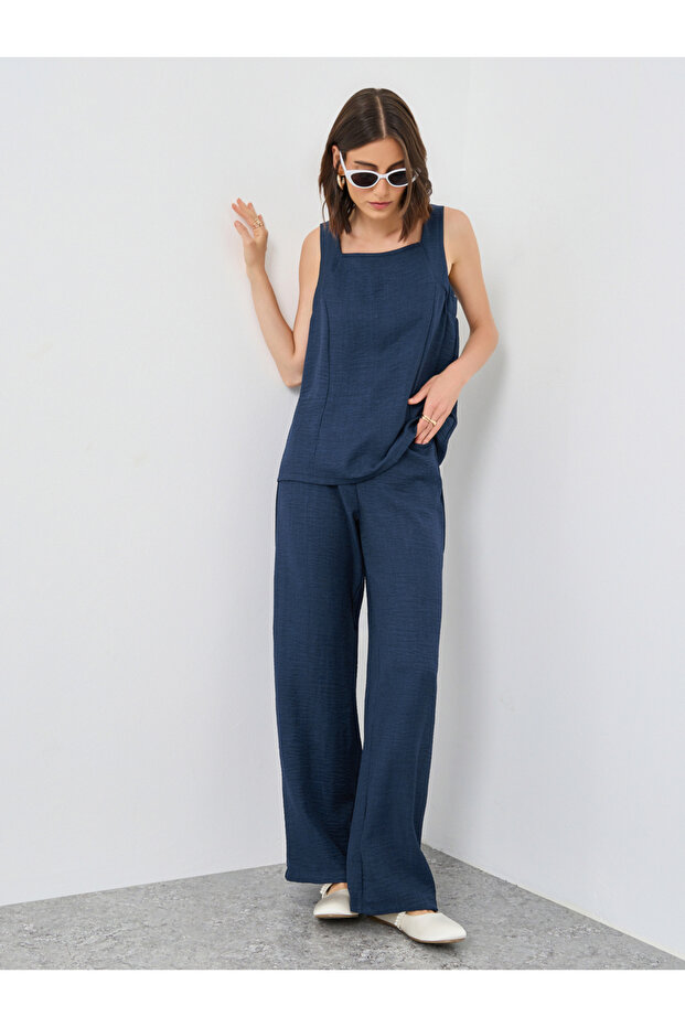 Solid Square Neck Top and Pants Co-Ords - 1