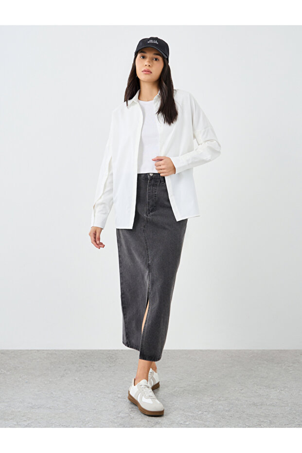 قميص سادة ذو ياقة وأكمام بأزرار - 2