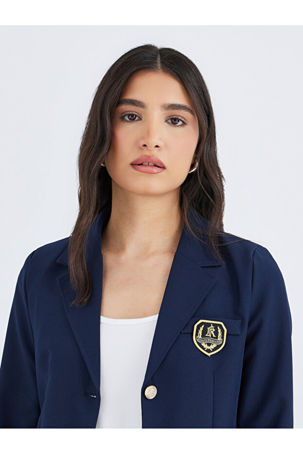 Patchwork Detail Notch Lapel Regular Fit Blazer - 3