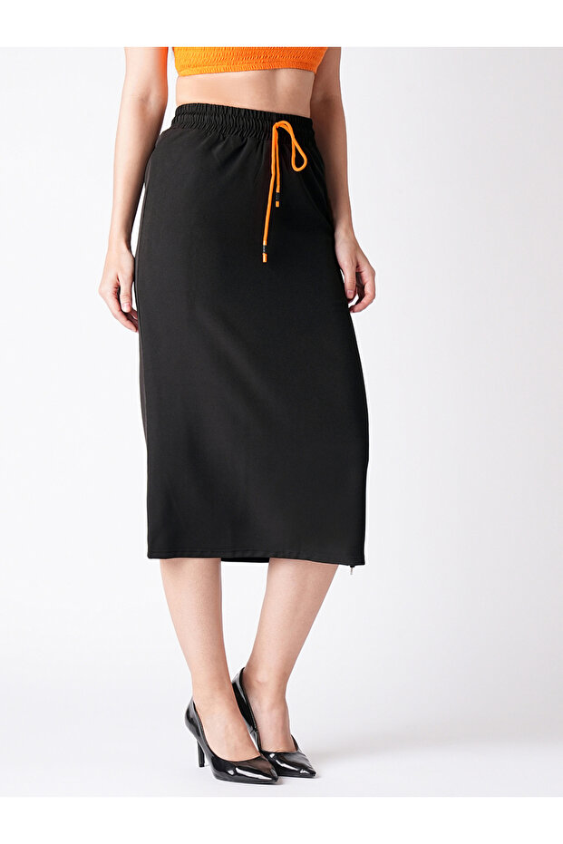 تنورة ميدي مستقيمة سادة مع رباط - 2