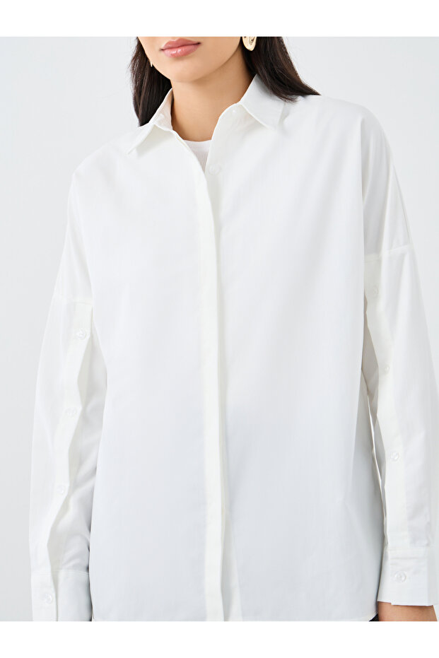 قميص سادة ذو ياقة وأكمام بأزرار - 3