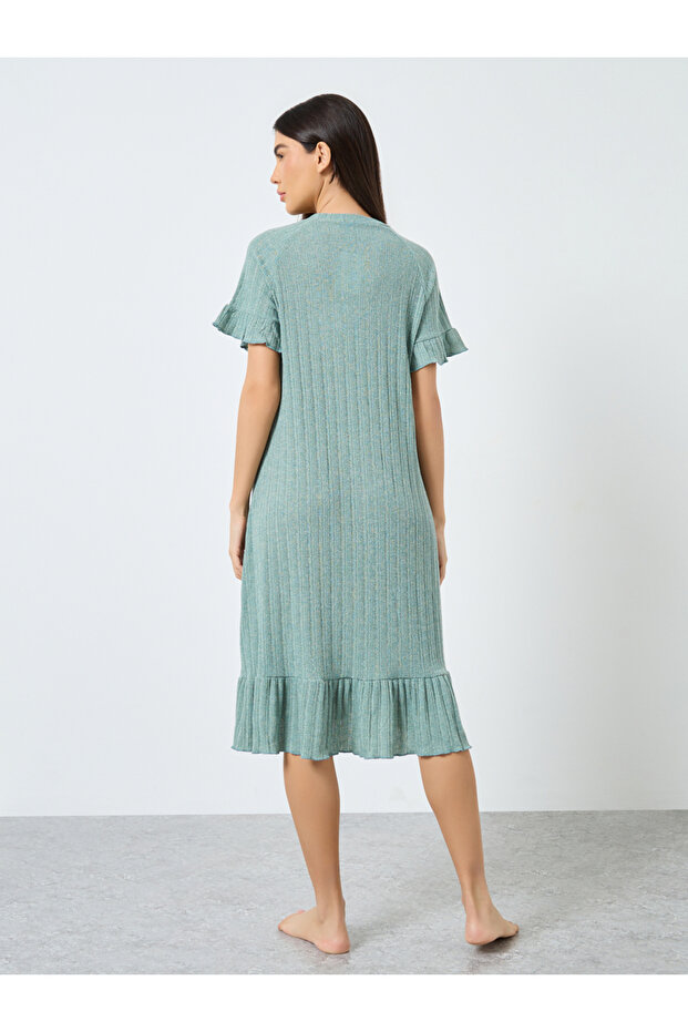 Ruffled V Neck Solid Nightdress - 4