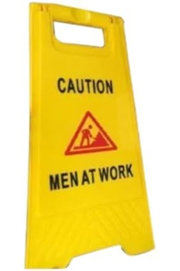 Caution Safety Sign, Men at Work Warning, Yellow A-Frame Floor Stand