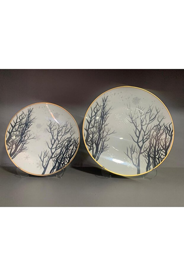 Handmade 12-Piece Porcelain Cake and Serving Plate Set for 6 People Grigio Series