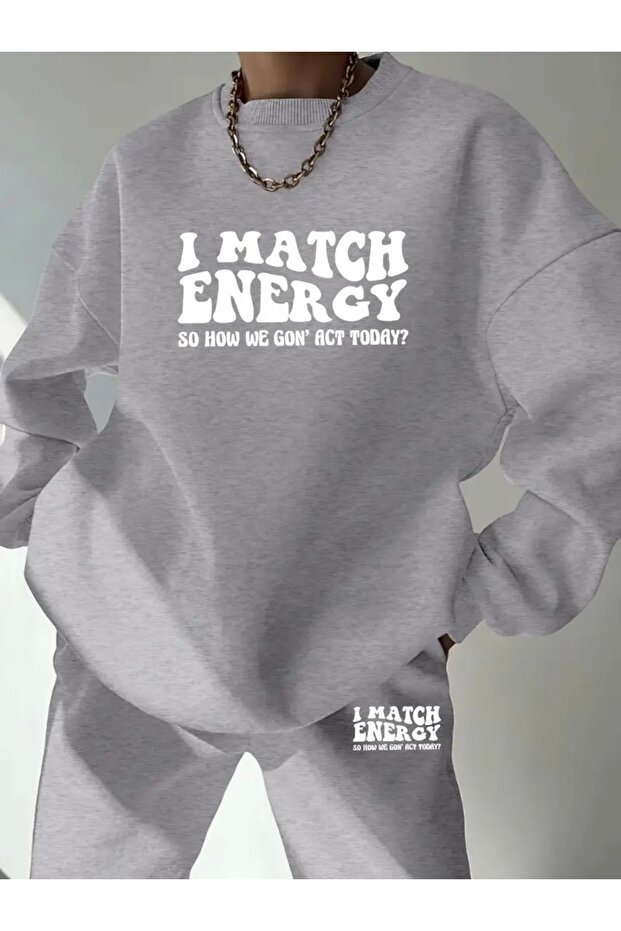 طقم رياضي I MATCH ENERGY مطبوع للجنسين برقبة دائرية كبيرة الحجم