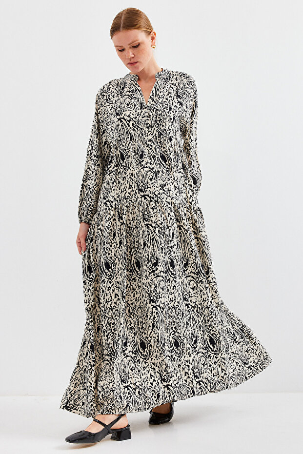 Women's Patterned Hijab Dress Black 1010
