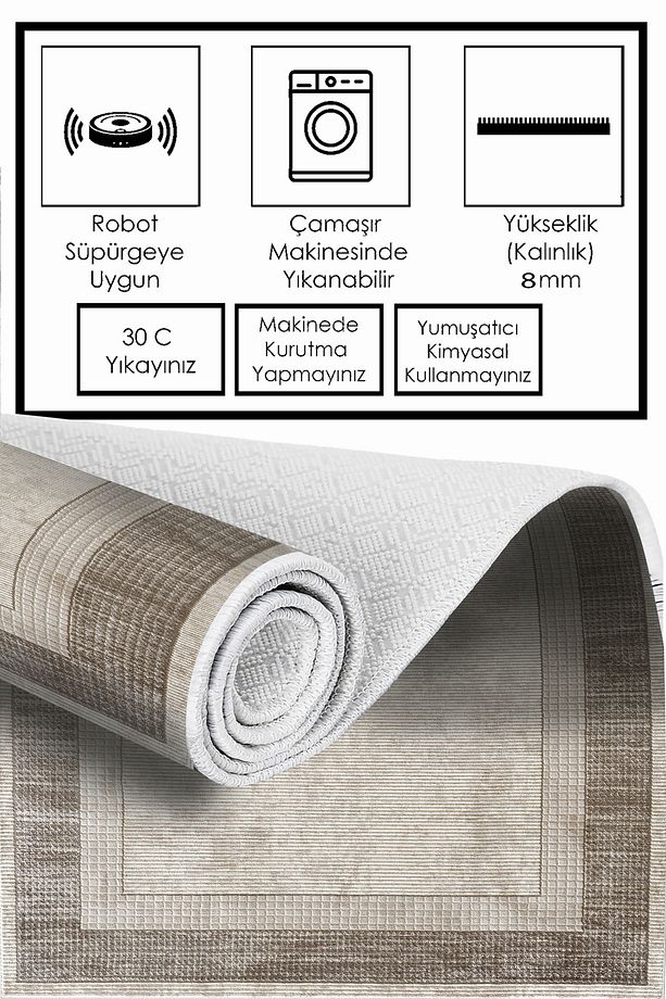 DİJİTAL BASKILI Kaymaz Taban Yıkanabilir Modern Mutfak Halısı Salon Halısı Yolluk - 4