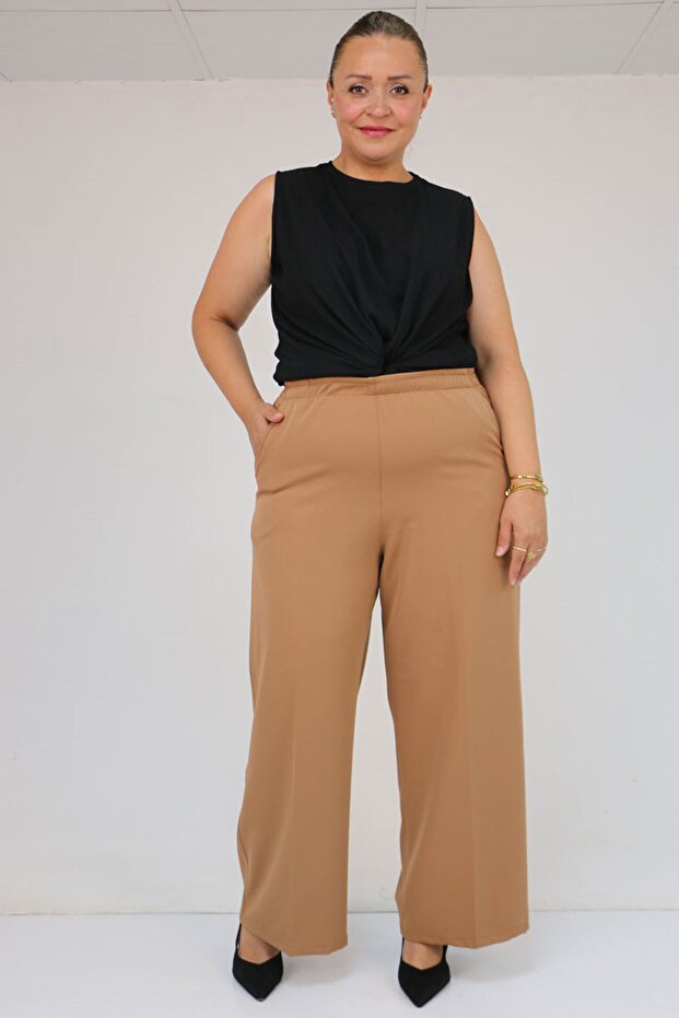 59017 Large Size Loose Pants with Elastic Waist - Mink